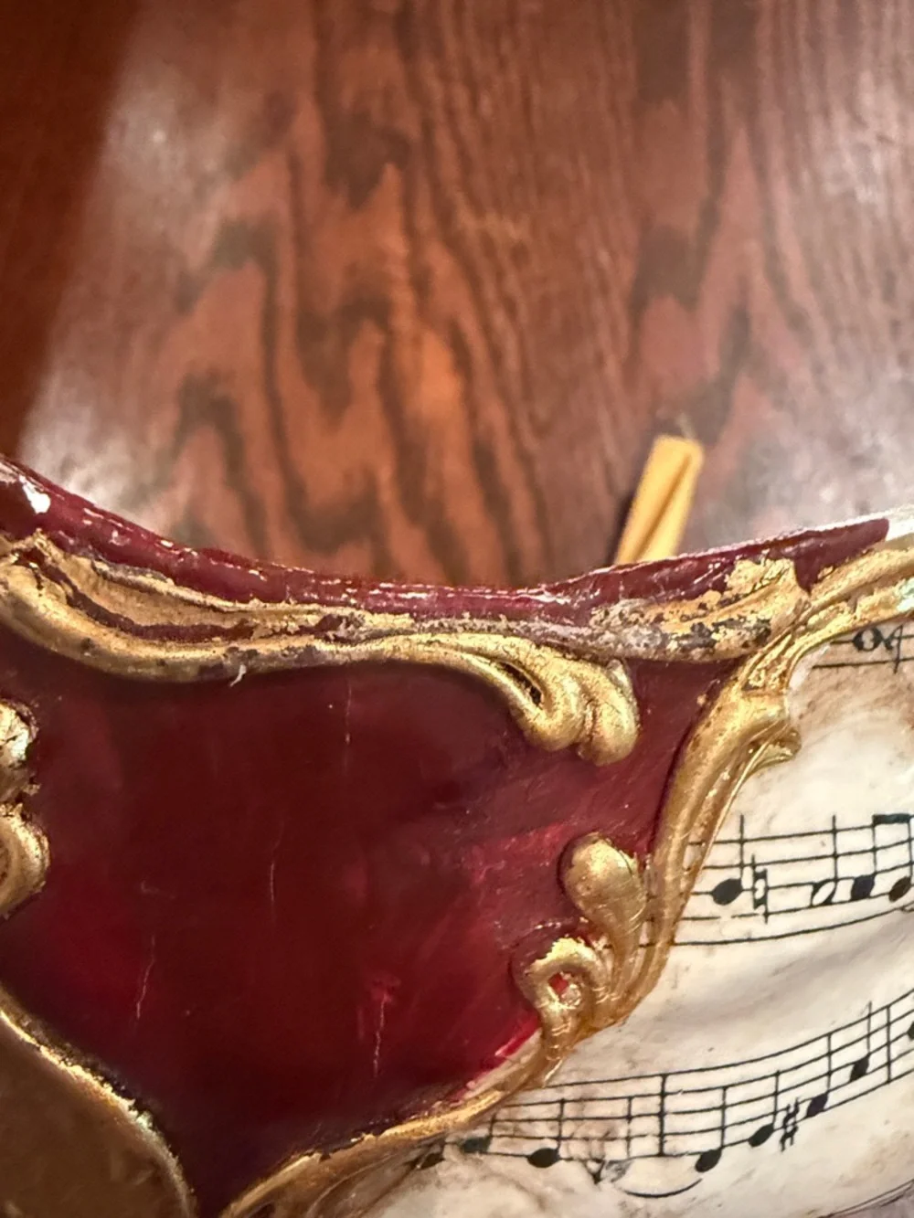 Venetian Plague Doctor Mask Gold Red Music Notes Masquerade Decor